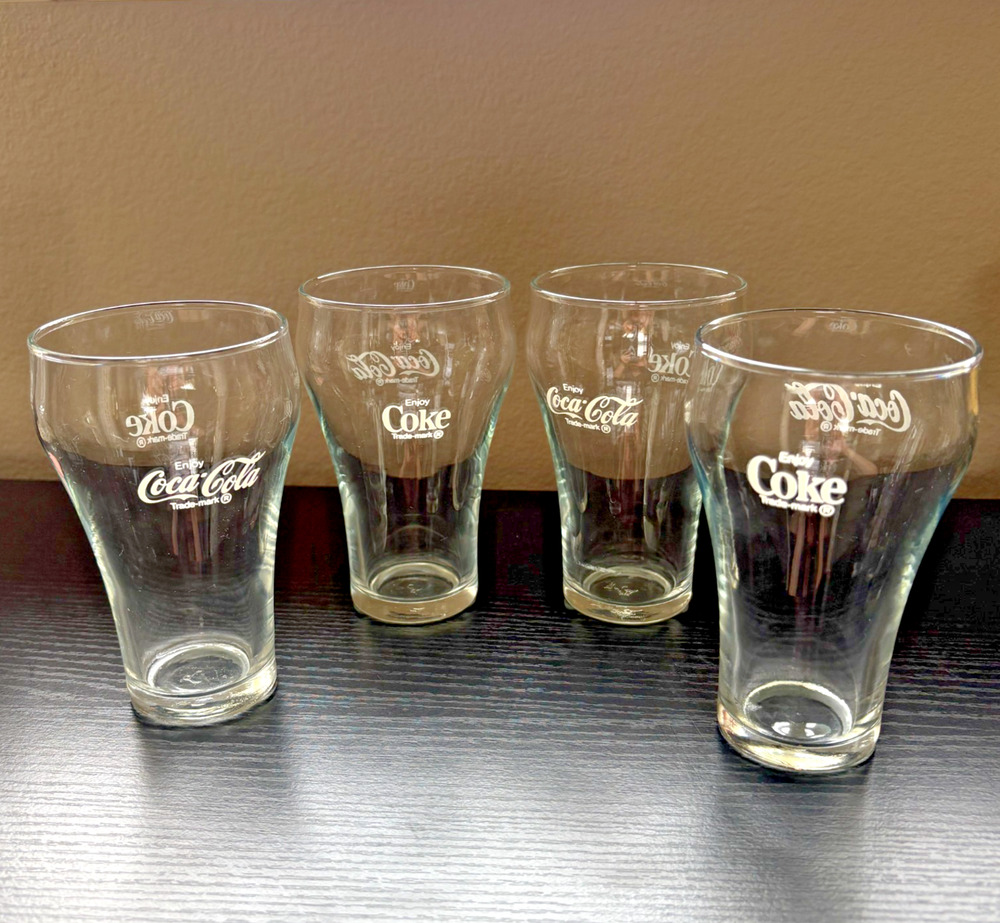 Set of 4 Vintage Clear Libbey Coca-Cola Fountain 10 Oz Glass Cup Enjoy Coke 5"
